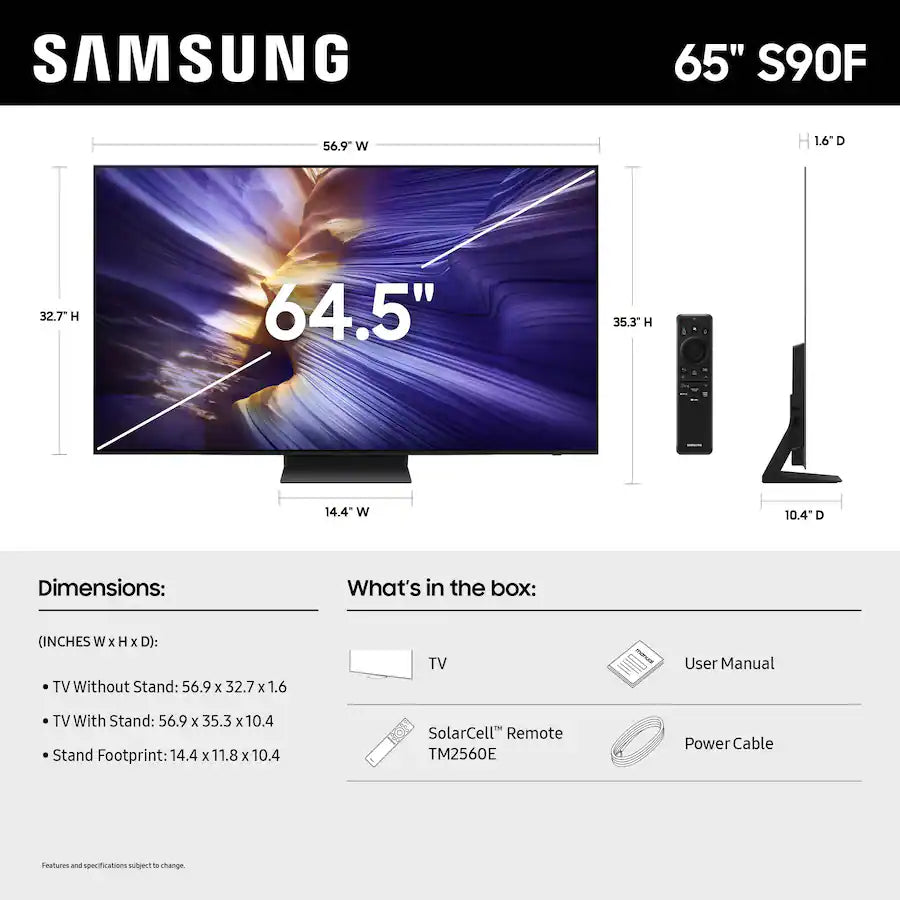 Samsung - 65” Class S90F Series OLED 4K UHD SamsungVision AI Smart Tizen TV (2025)