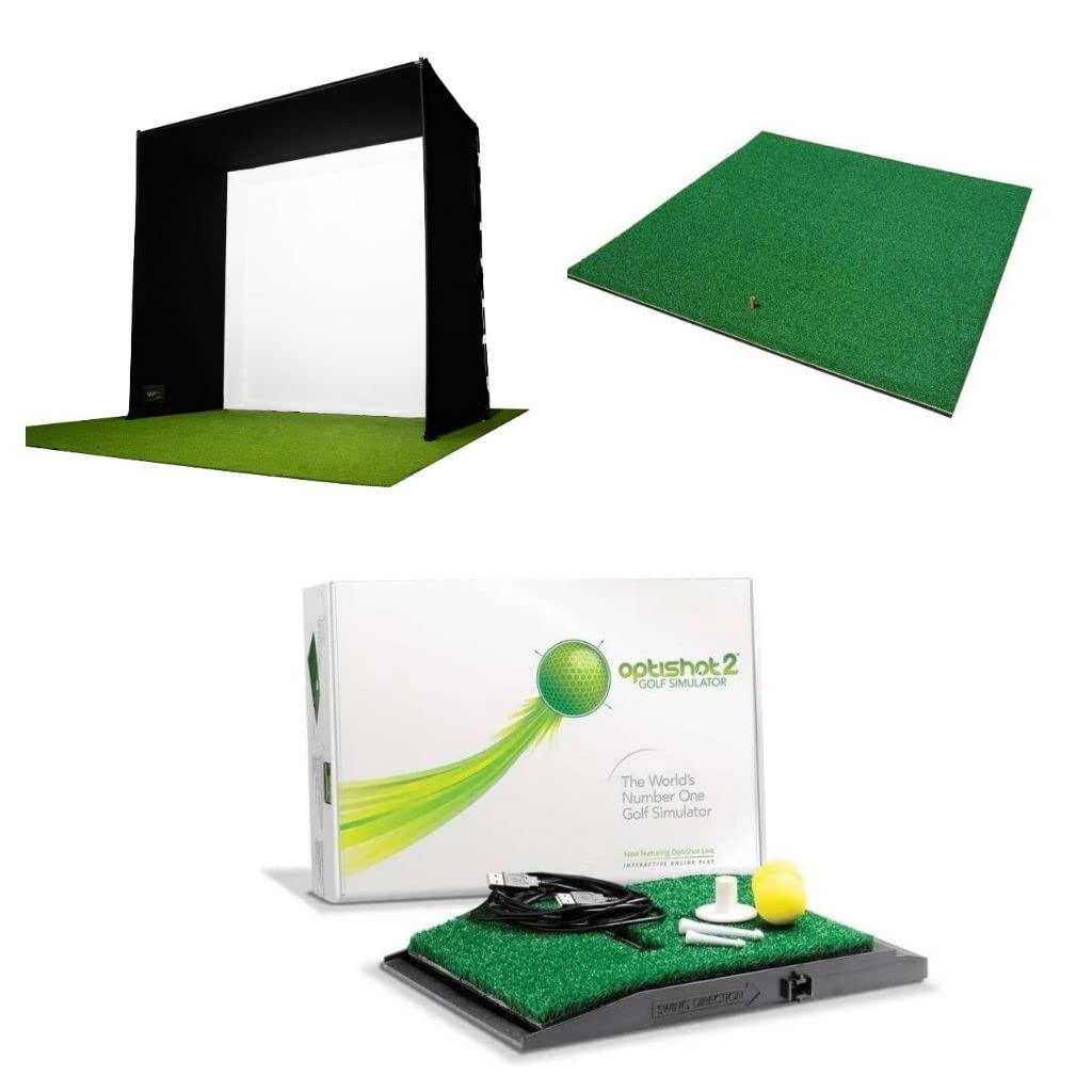 GolfBaysUK Optishot 2 Golf Simulator Bundle – You Get Deep Golf Enclosure, 1.5M X 1.5M Golf Mat, Optishot2 Golf Simulator - For Home - Train from Home