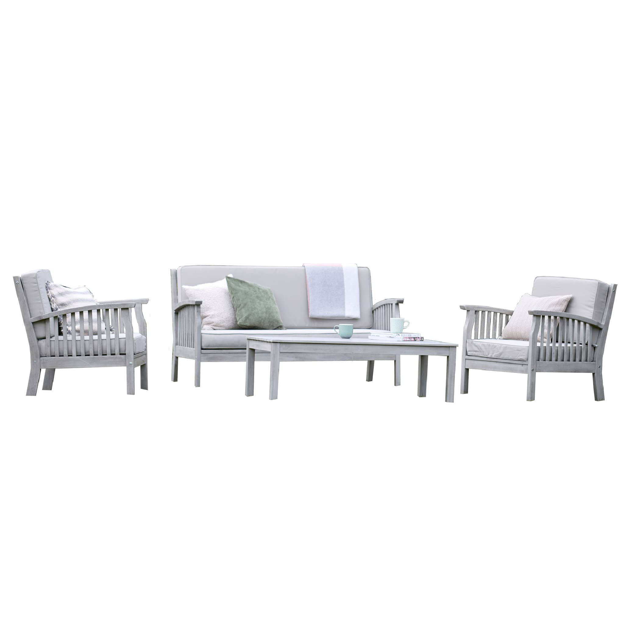 Gardenesque Patio Garden Furniture Set - Light Grey Wooden Garden Set - Repton Lounge - Outdoor Table & Chairs - Durable and Comfortable Design - With