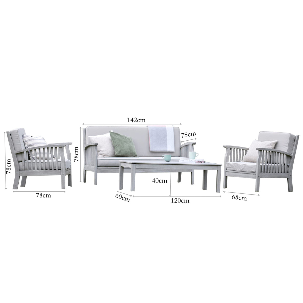 Gardenesque Patio Garden Furniture Set - Light Grey Wooden Garden Set - Repton Lounge - Outdoor Table & Chairs - Durable and Comfortable Design - With