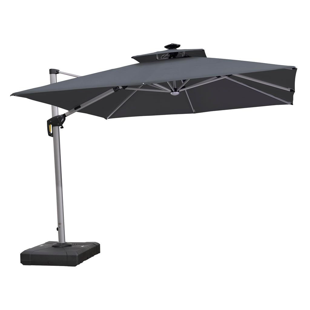 PURPLE LEAF Double Top Deluxe Solar Powered LED Square Patio Umbrella Offset Hanging Umbrella Outdoor Market Umbrella Garden Umbrella,300 x 300 cm,Gre