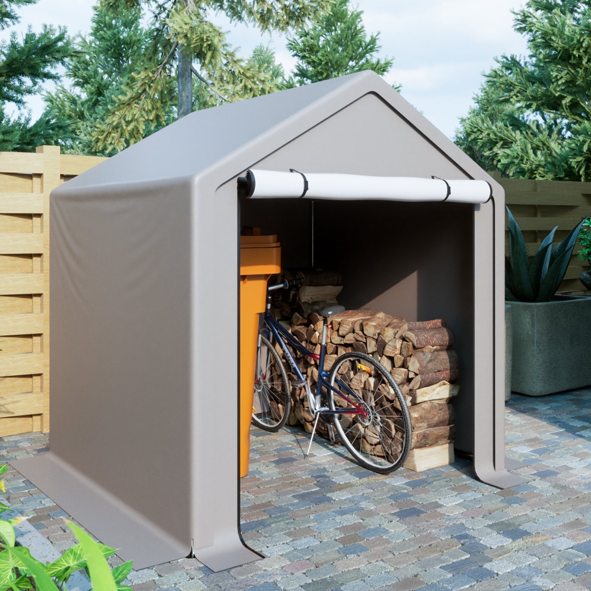 6x6 ft Outdoor Storage Shelter Shed, Portable Garage Tent with Roll-up Doors Shelter for Garden Tool, Lawn Mower, Motorcycleand, Bike - Gray - Walmart