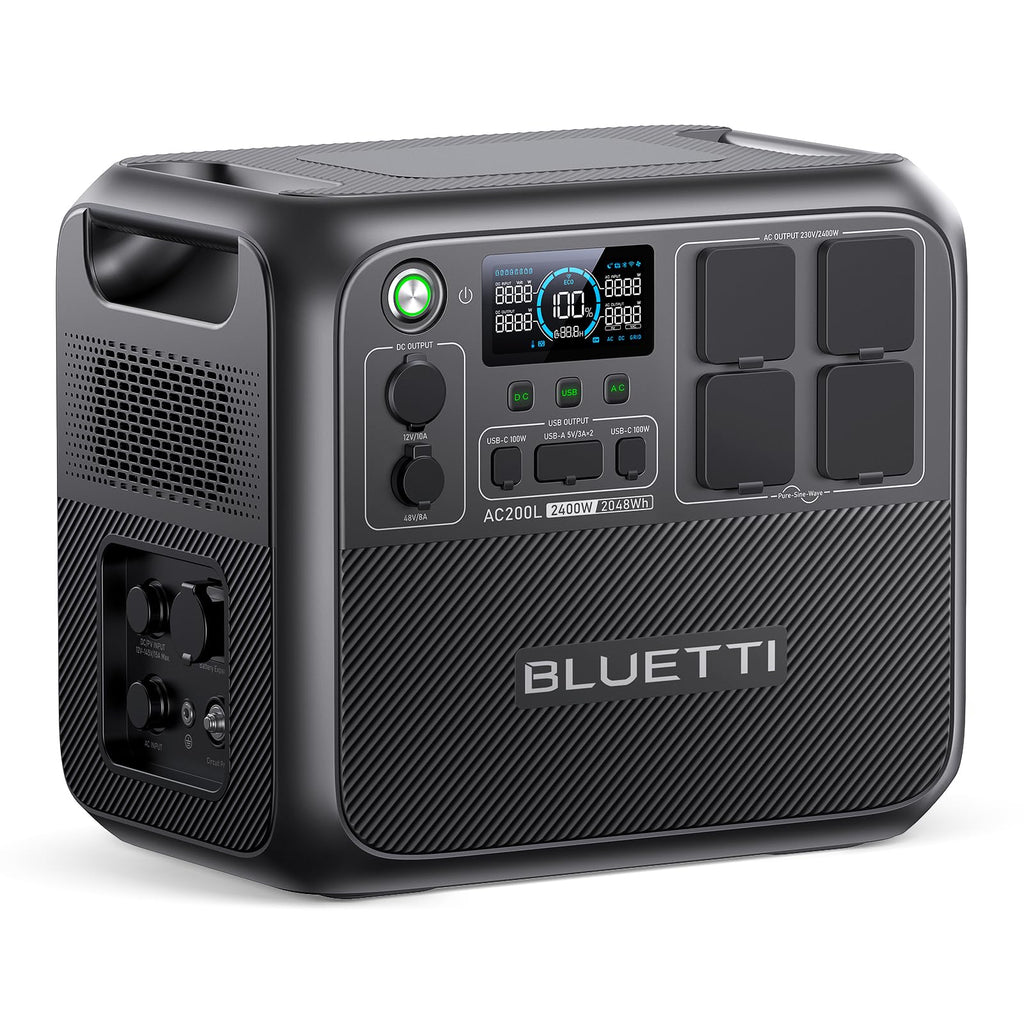 BLUETTI Portable Power Station AC200L, 2048Wh LiFePO4 Battery Backup, Expandable to 8192Wh w/ 4 2400W AC Outlets (3600W Power Lifting), Solar Generato