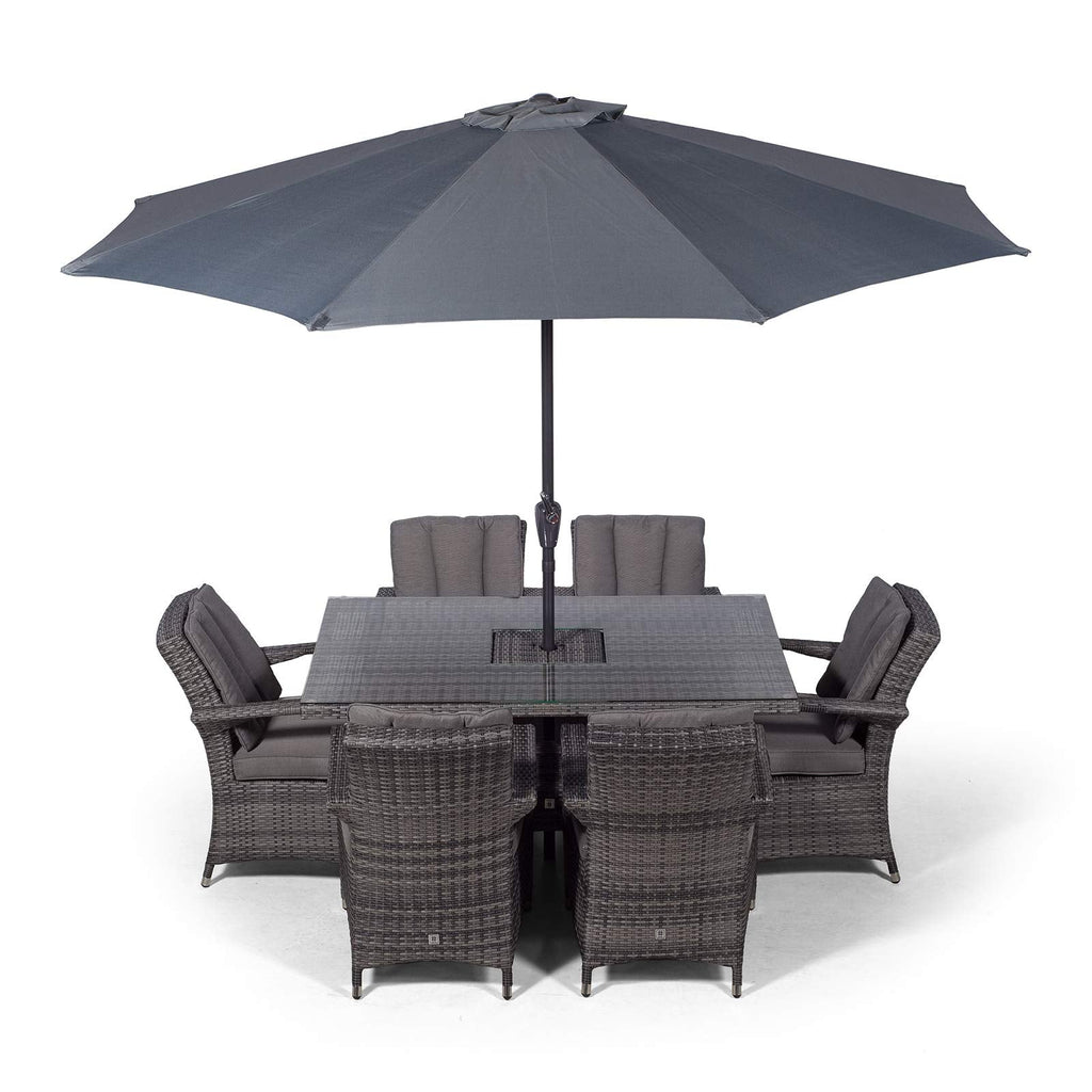 Arizona Rattan Dining Set | Luxury Rectangle 6 Seater Grey Rattan Table & Chairs Set with Ice Bucket Drinks Cooler | Outdoor Poly Rattan Garden Dining