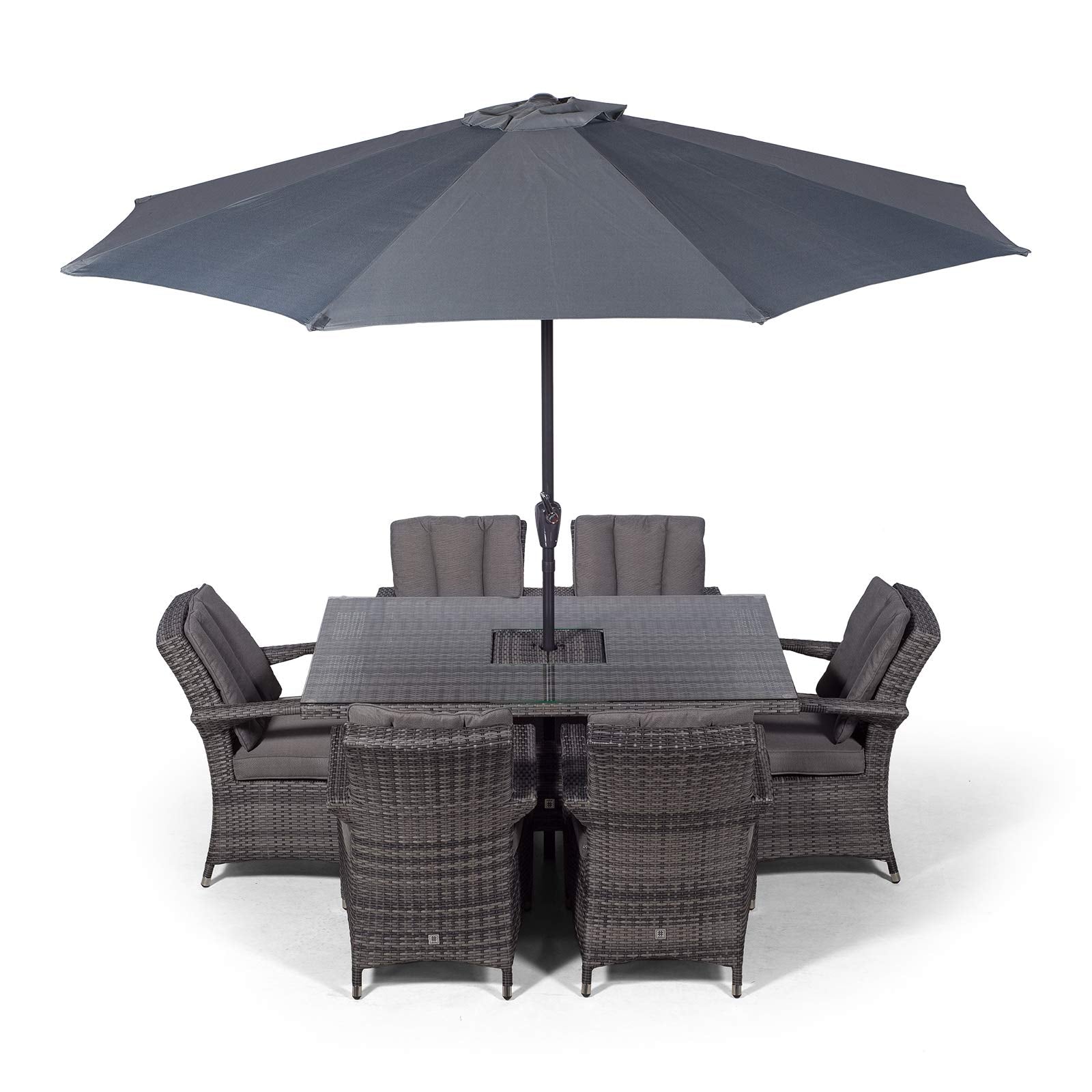 Arizona Rattan Dining Set | Luxury Rectangle 6 Seater Grey Rattan Table & Chairs Set with Ice Bucket Drinks Cooler | Outdoor Poly Rattan Garden Dining