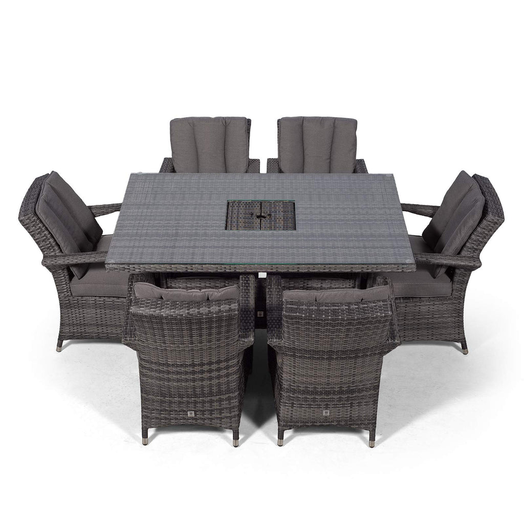 Arizona Rattan Dining Set | Luxury Rectangle 6 Seater Grey Rattan Table & Chairs Set with Ice Bucket Drinks Cooler | Outdoor Poly Rattan Garden Dining