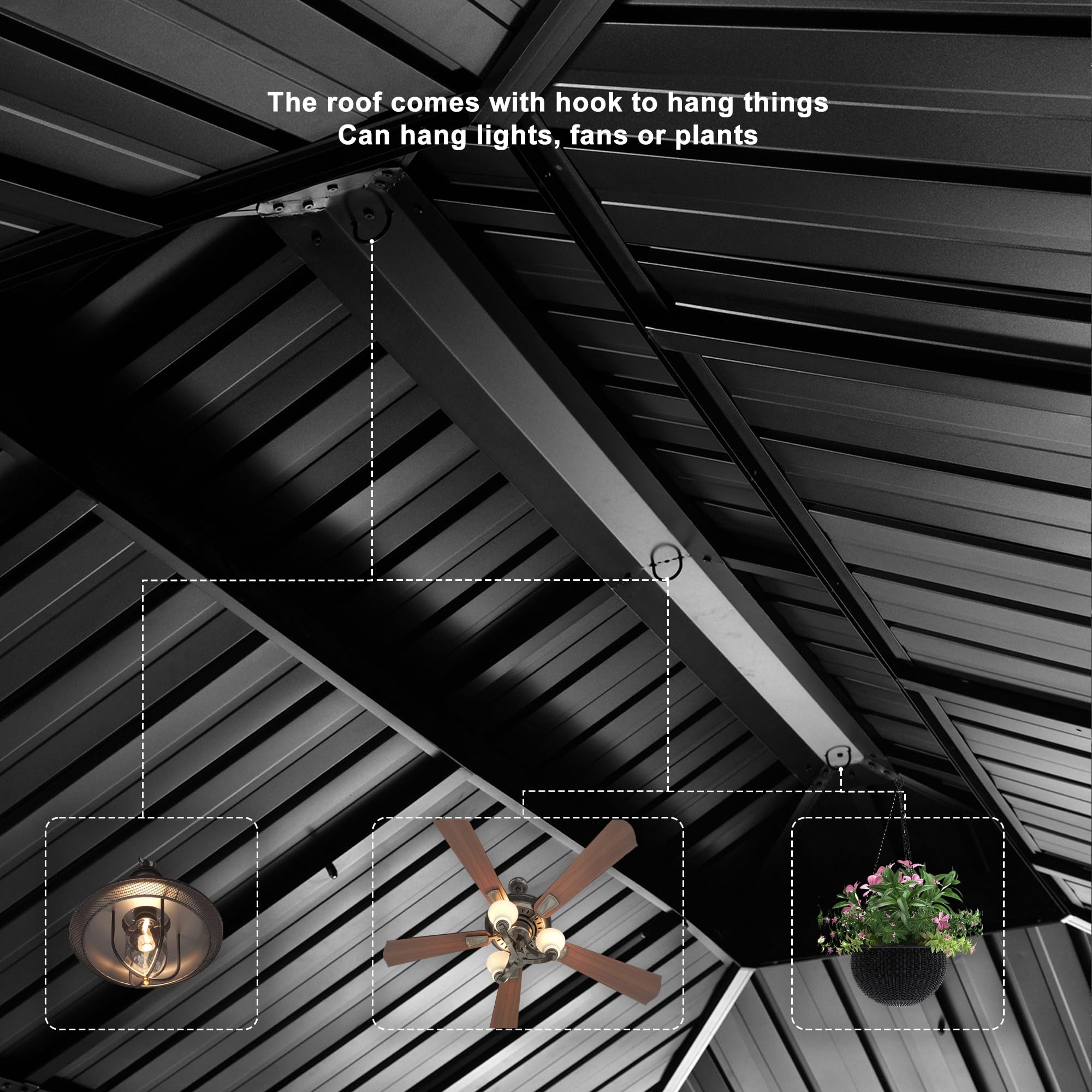 PURPLE LEAF Heavy Duty Garden Gazebo 3.65 x 4.85 m with Galvanised Steel Double Roof, Waterproof Metal Hardtop Gazebo with Side Curtain and Zipped Net