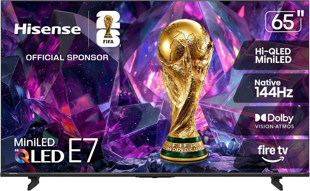 Hisense 65" E7 Cinema Series Hi-QLED Mini-LED 4K UHD Smart Fire TV (65E7SF, 2026 NEW) - Native 144Hz, AI Picture, Dolby Vision IQ · Atmos, FALD, HDR10