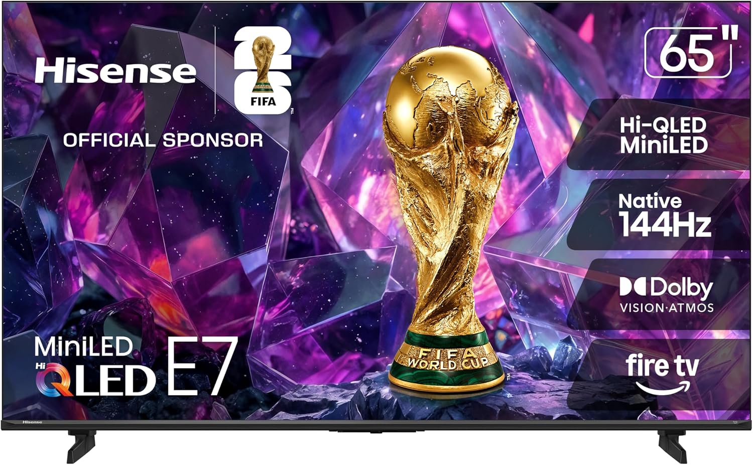 Hisense 65" E7 Cinema Series Hi-QLED Mini-LED 4K UHD Smart Fire TV (65E7SF, 2026 NEW) - Native 144Hz, AI Picture, Dolby Vision IQ · Atmos, FALD, HDR10
