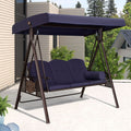 PURPLE LEAF 3-Seat Deluxe Outdoor Patio Porch Swing with Weather Resistant Steel Frame, Adjustable Tilt Canopy, Cushions and Pillow Included, Navy Blu