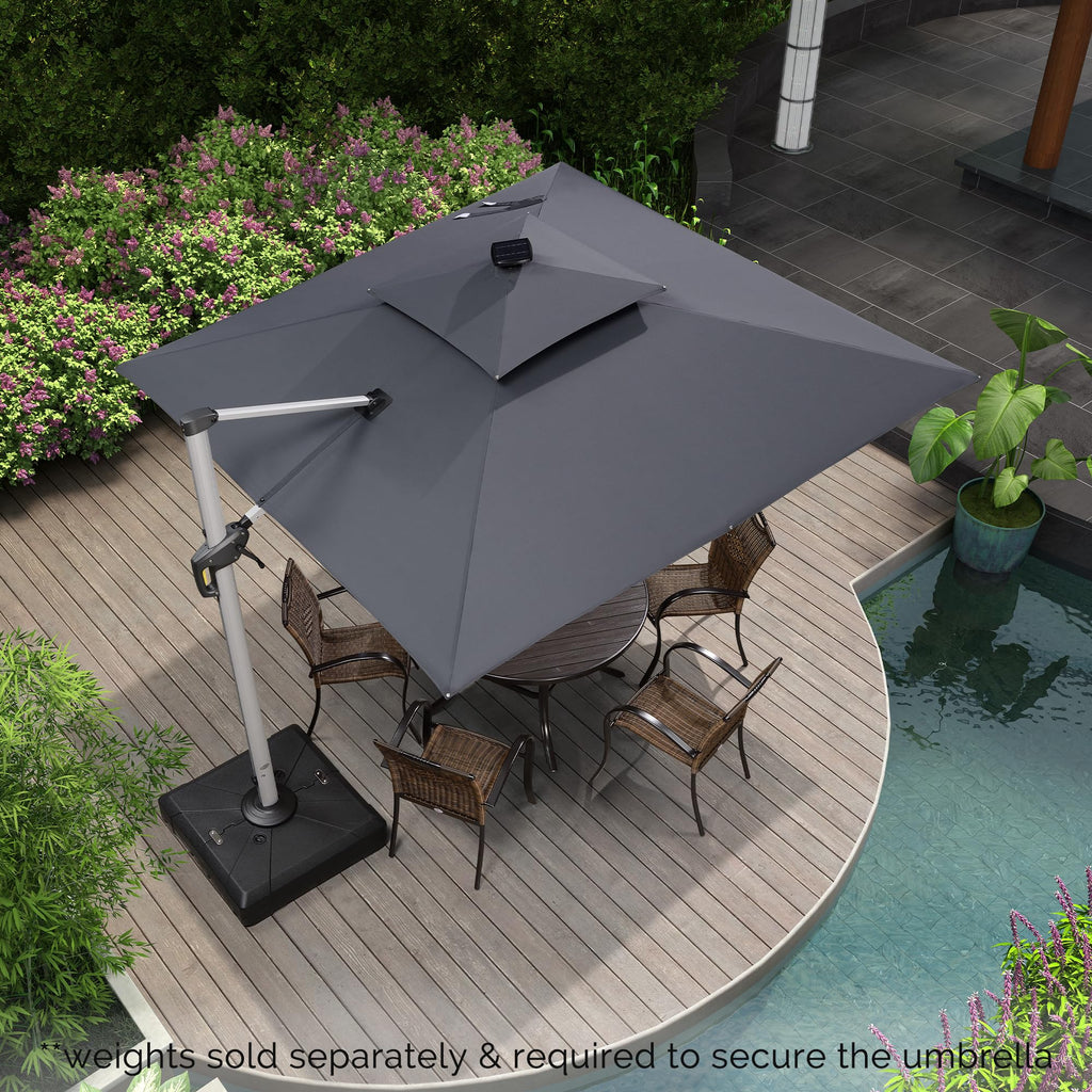 PURPLE LEAF Double Top Deluxe Solar Powered LED Square Patio Umbrella Offset Hanging Umbrella Outdoor Market Umbrella Garden Umbrella,300 x 300 cm,Gre