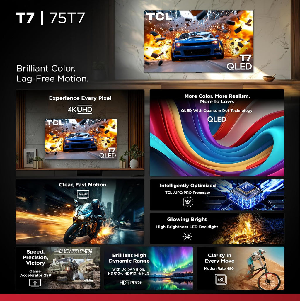TCL 75" T7 4K QLED Google TV with 144Hz Gaming (75T7)
