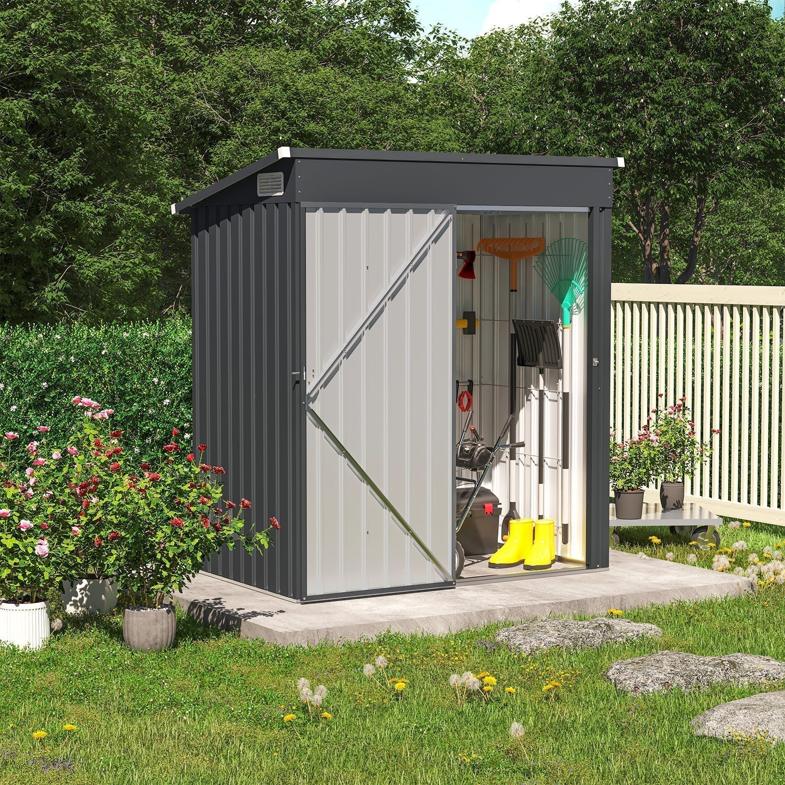OC Orange-Casual 5' x 3' FT Outdoor Storage Shed, Metal Garden Tool Shed with Lockable Door, Outside Sheds & Storage Galvanized Steel, Black - Walmart