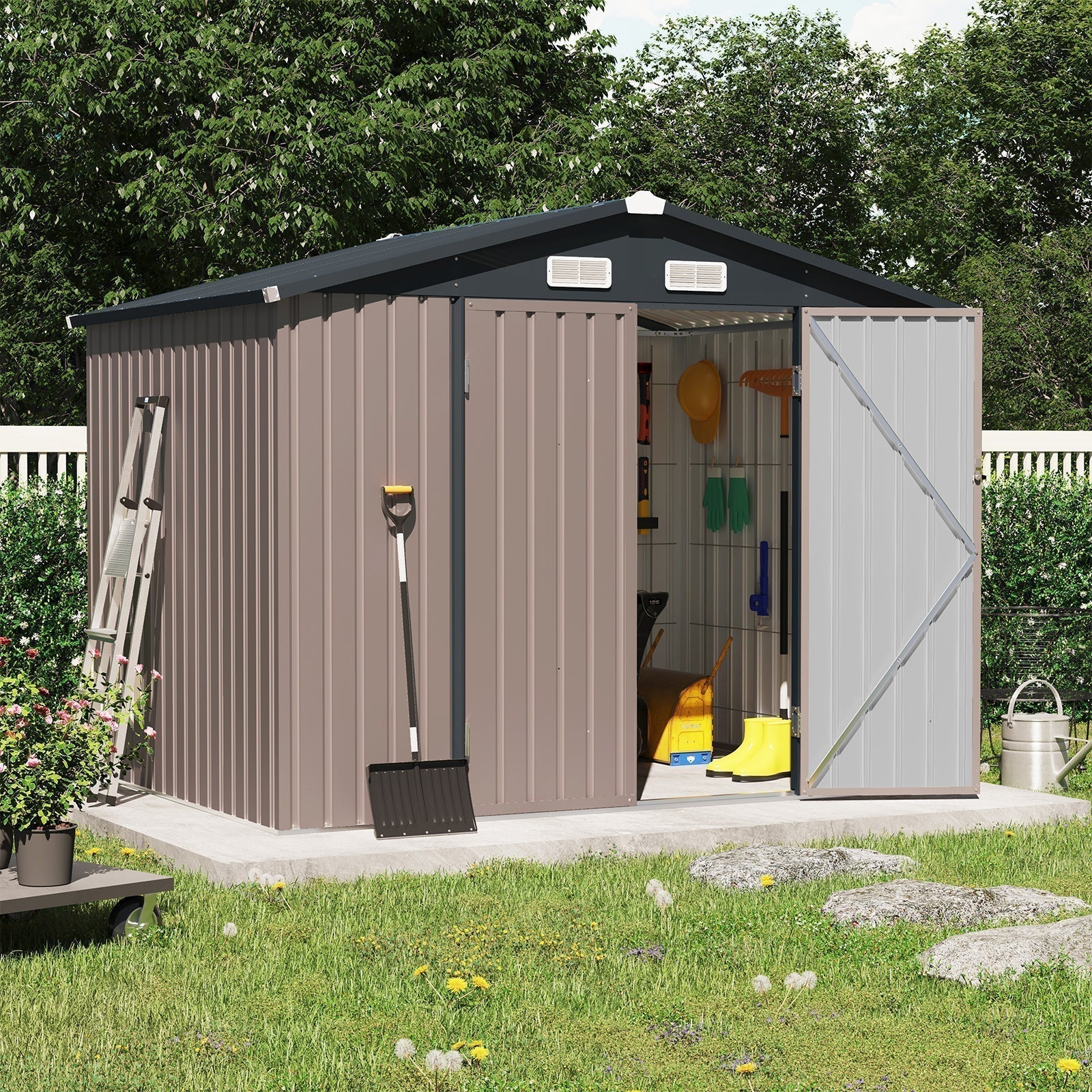 OC Orange-Casual 8' x 6' FT Outdoor Storage Shed, Metal Garden Tool Shed with Lockable Door, Outside Sheds & Storage Galvanized Steel, Brown - Walmart